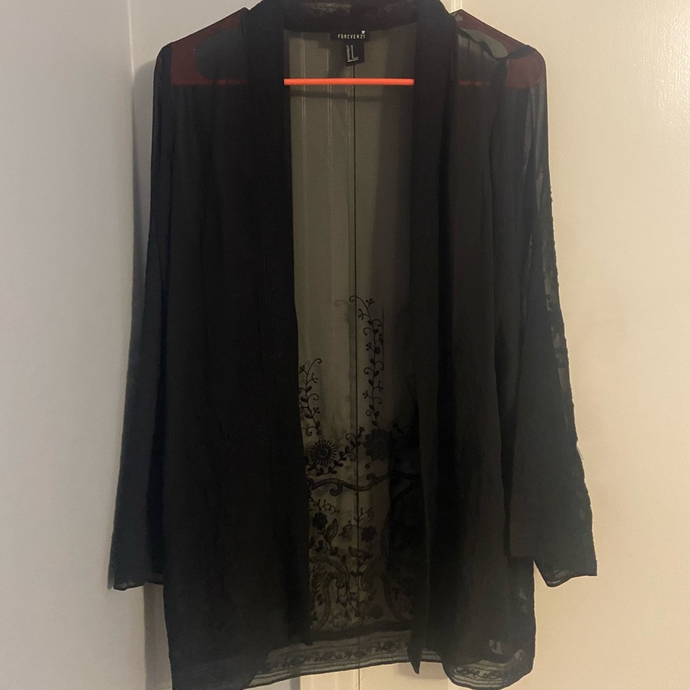 Forever 21. Black lace sheer cardigan. Medium